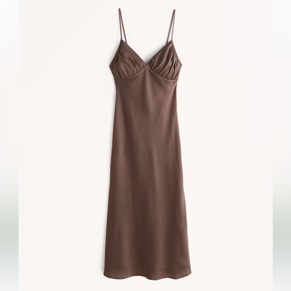 Abercrombie & Fitch Dresses & Skirts - NWT Abercrombie &Fitch Ruched Satin Slip Midi Dress in Dark Brown